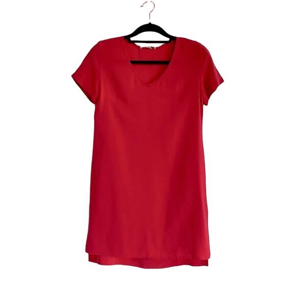 Amanda Uprichard Red Silk Mini Shift Dress V-neck Size M - Picture 1 of 5